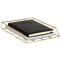 Mind Reader Gold Geometric Paper Tray, Modern Organizer for Documents, Folders, and Office Supplies, Durable and Stylish, Metal, Gold