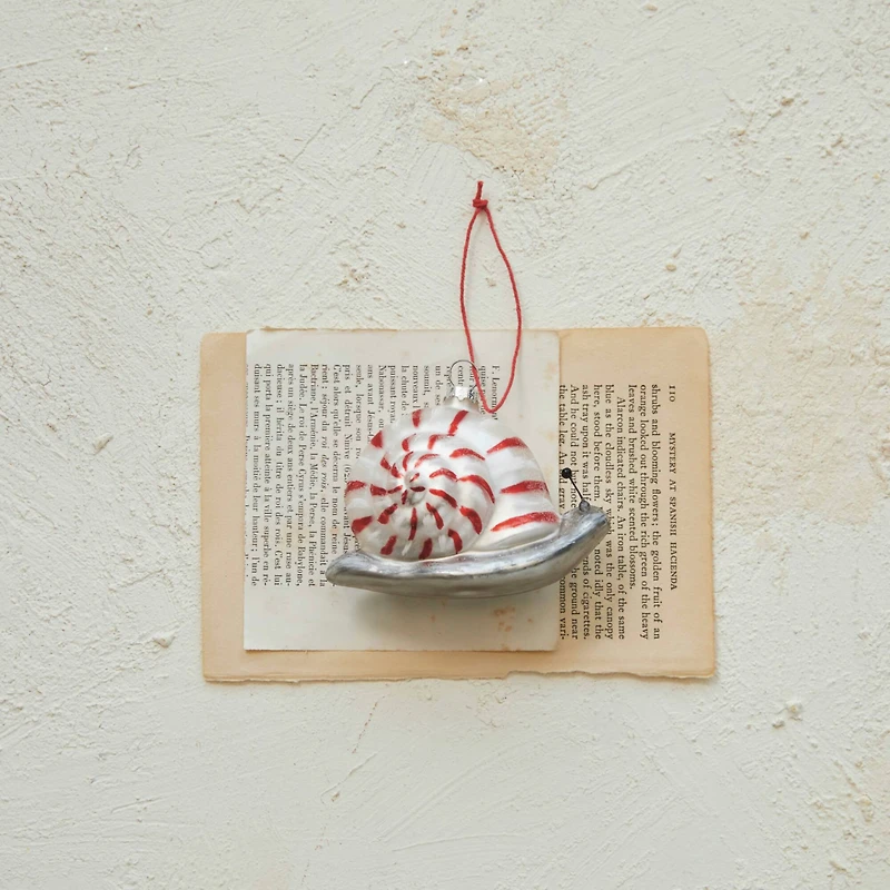 Hello Honey® 4" Red, White & Silver Snail Hand-Painted Glass Ornament