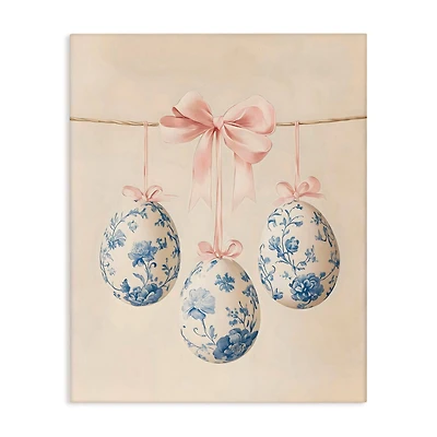 Stupell Industries Blue Floral Coquette Easter Eggs Canvas Wall Art