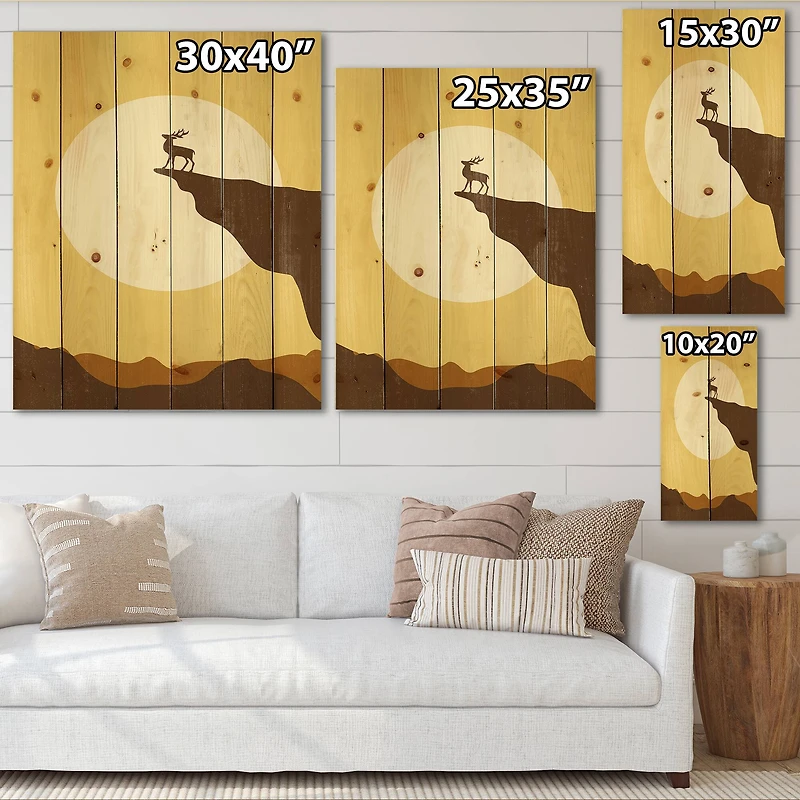 Designart - Minimalistic Deer At Sunset On Mountain Top Sunset