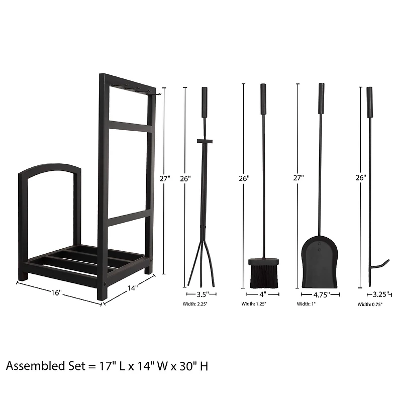 Hastings Home Black Fireplace Tool Set & Rack