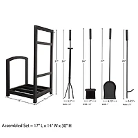 Hastings Home Black Fireplace Tool Set & Rack