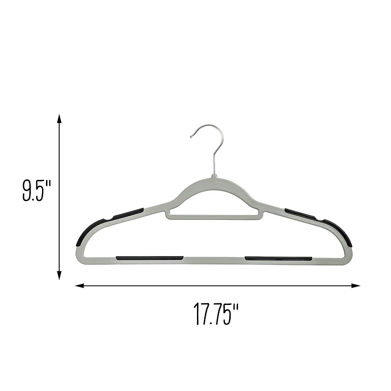 Honey Can Do Gray & Black Anti-Slip Rubber Grip Plastic Hangers, 15ct.