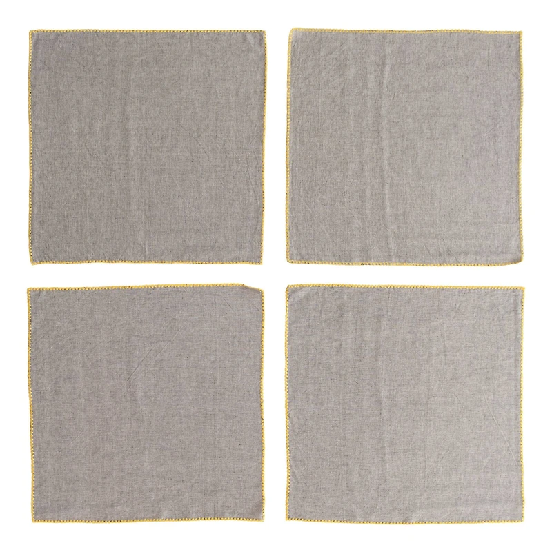 Hello Honey® Gray with Embroidered Yellow Edge Cotton Napkin Set, 4ct.
