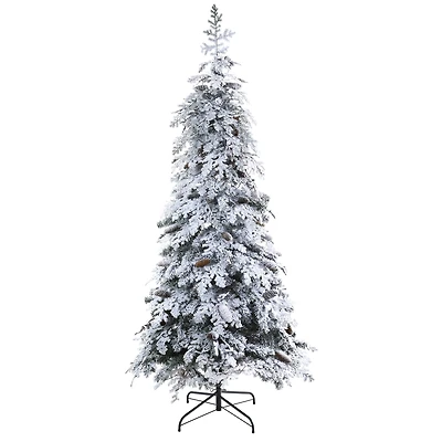 7ft. Pre-Lit Flocked Montana Down Swept Spruce & Pinecones Artificial Christmas Tree with Clear LED Lights