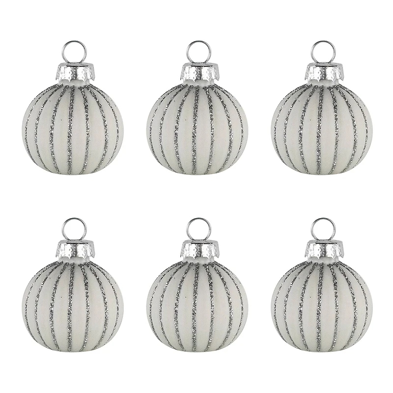 Glitter Striped White Glass Christmas Ornament with Place Card Holders, 6 ct.
