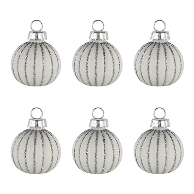 Glitter Striped White Glass Christmas Ornament with Place Card Holders, 6 ct.