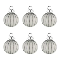 Glitter Striped White Glass Christmas Ornament with Place Card Holders, 6 ct.