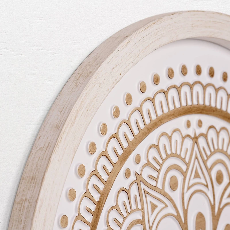 American Art Decor™ 17" White and Brown Boho Rustic Farmhouse Wood Framed Wall Medallion