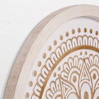 American Art Decor™ 17" White and Brown Boho Rustic Farmhouse Wood Framed Wall Medallion