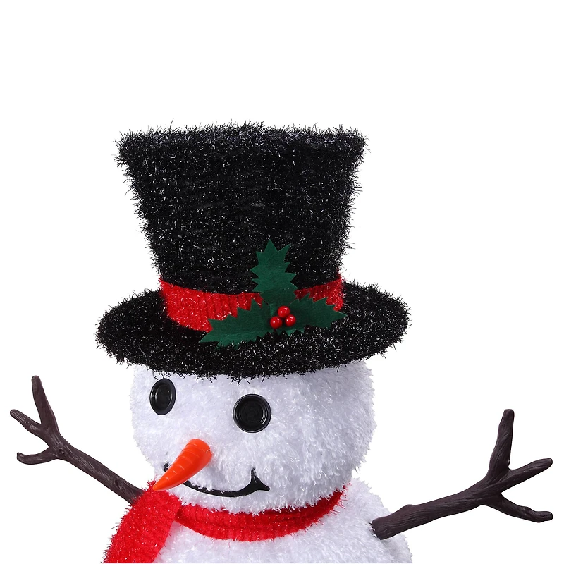 Haute Decor 4ft. LED Lighted Collapsible Tinsel Fabric Snowman