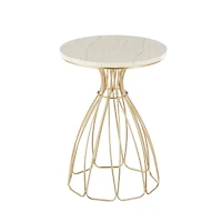21.5" Gold Metal Flower Inspired Accent Table with Cream Marble Tabletop