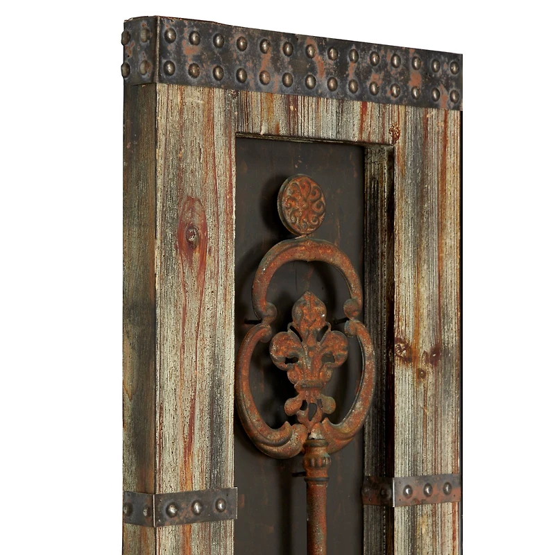 Brown Wood & Metal Rustic Key Wall Décor Set