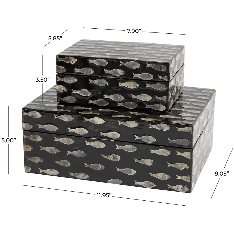 Black Mother of Pearl Fish Box Set
