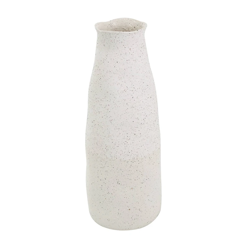 20" Cream Ceramic Abstract Wavy Vase with Textured Speckled Detailing