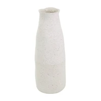 20" Cream Ceramic Abstract Wavy Vase with Textured Speckled Detailing