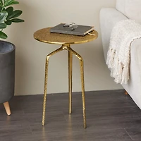 Gold Aluminum Geometric Slim Textured Accent Table