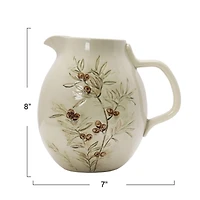 Hello Honey® 3qt. Cream & Green Olive Branch Design Debossed Stoneware Pitcher
