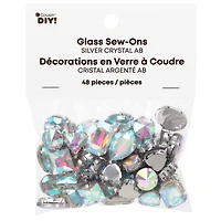 CousinDIY Silver Crystal AB Glass Sew-On Rhinestones, 48ct.