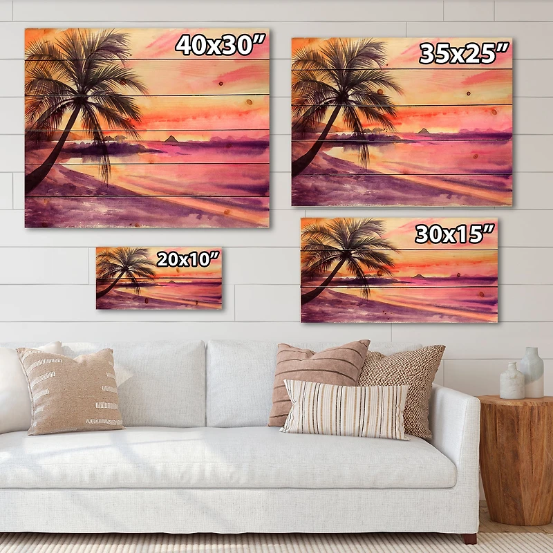 Designart - Pink and Purple Palm Beach Sunset