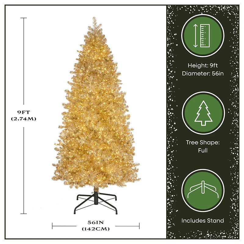 9ft. Pre-Lit Platinum Metallic Artificial Christmas Tree, White LED Lights