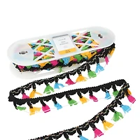1 3/4" Black Multicolor Tassel Trim Ribbon by Celebrate It®