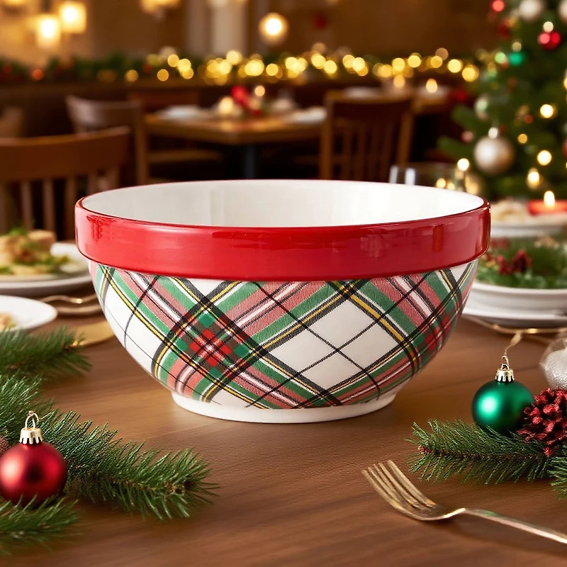8" Green & Red Plaid Ceramic Bowl by Ashland®