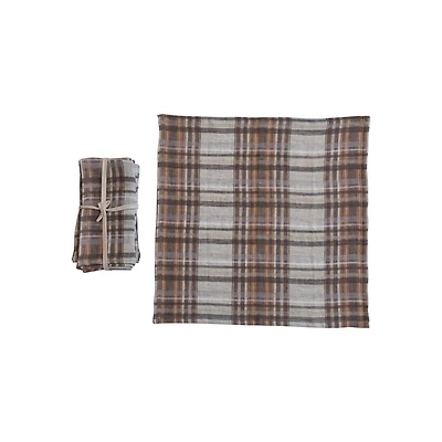 Hello Honey 18" Multicolor Plaid Woven Linen Napkins, 4ct.