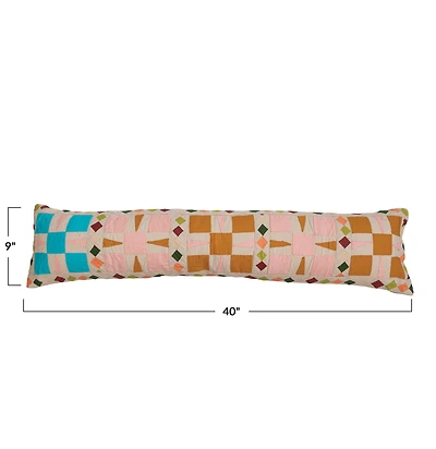 Hello Honey® Multicolor Patchwork Embroidered Cotton Lumbar Pillow