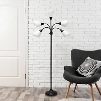 Simple Designs™ 5.5ft. 5-Light Gooseneck Black Floor Lamp with White Shades