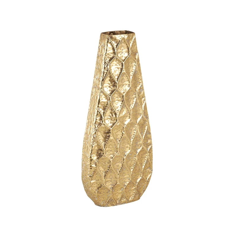 33.5" Gold Metal Textured Concaved Teardrop Vase with Spotted Gray Accents