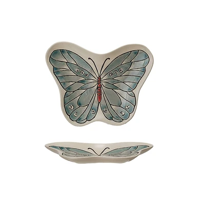 Hello Honey® 8.5" White & Blue Whimsical Butterfly Stoneware Plate
