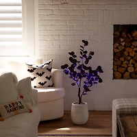 3ft. Pre-Lit Artificial Halloween Black Eucalyptus Tree with 80 Orange & Purple LED Lights