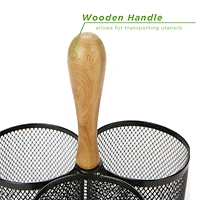 Mind Reader Network Collection Black 3-Compartment Utensil Caddy with Wooden Handle