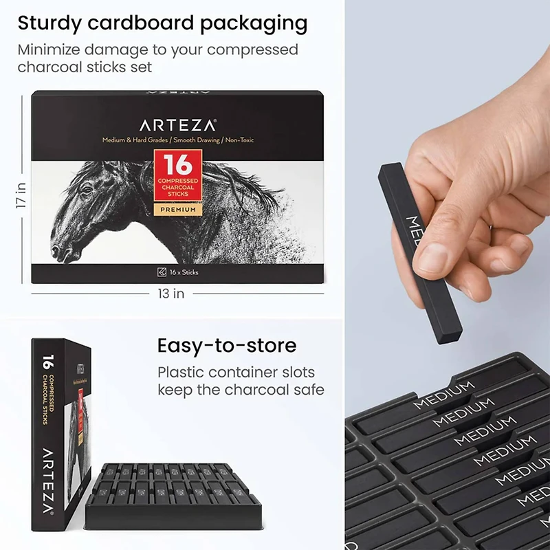Arteza® Medium & Hard Grade Compressed Charcoal Set