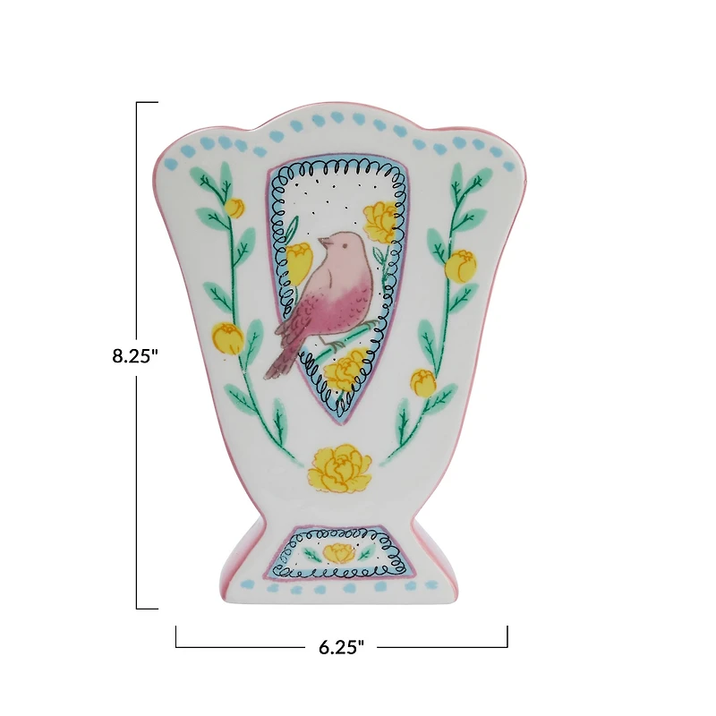 Hello Honey® 8.5" Ceramic Fan Shaped Vase with Painted Bird Design