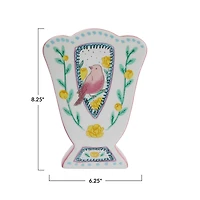Hello Honey® 8.5" Ceramic Fan Shaped Vase with Painted Bird Design