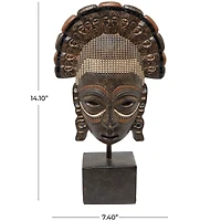 14" Brown Primitive African Mask Sculpture