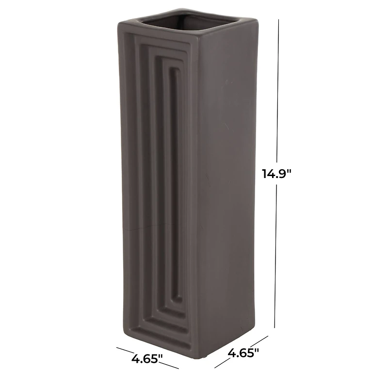 15" Black Rectangular Ceramic Vase