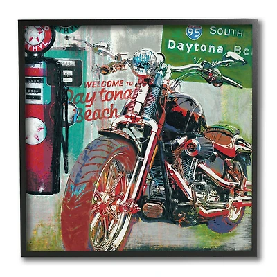 Stupell Industries Colorful Motorcycle Gas Station Pop Art Collage, 12" x 12"