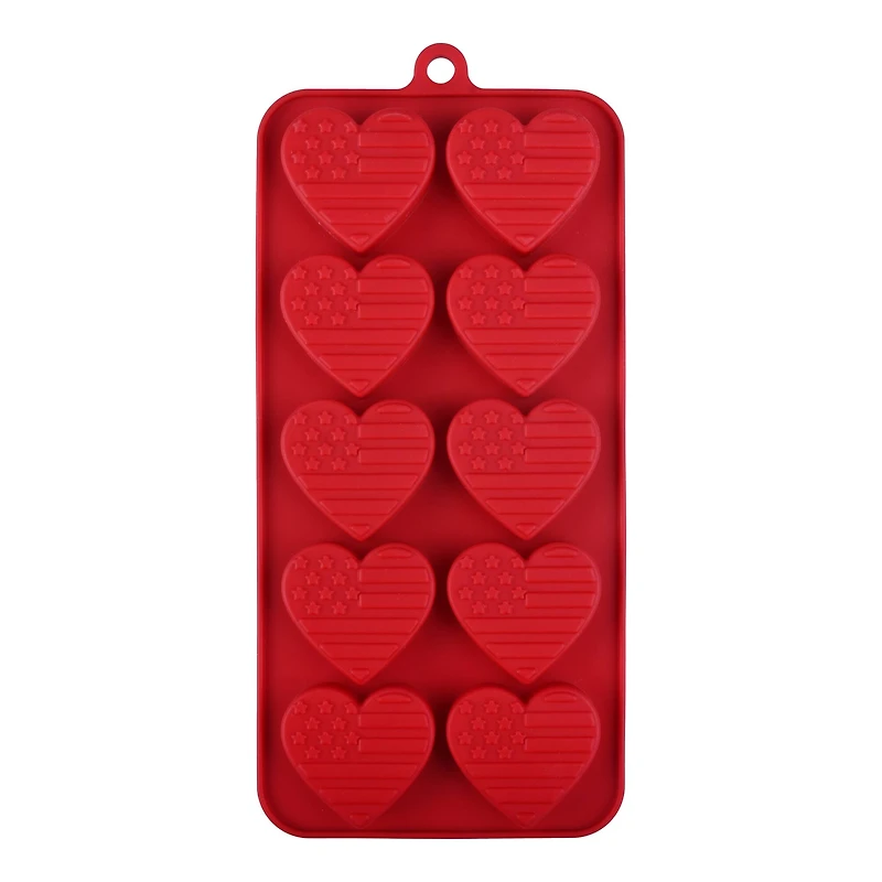 Red, White & Blue Heart Flag Silicone Candy Mold by Celebrate It®