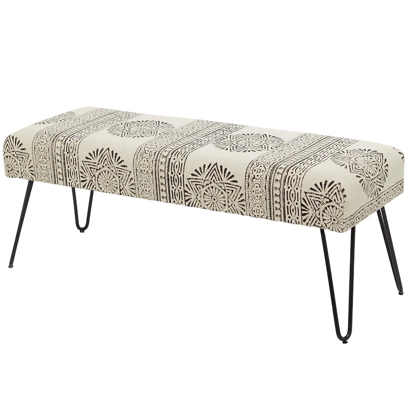 47" White Metal Floral Bench with Metal Hairpin Legs