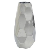 Contemporary Geometric-Style Metallic Silver Aluminum Vase, 12" x 5.7" x 5.4"