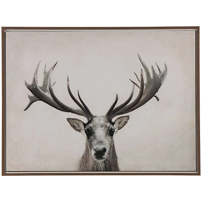 Brown Canvas Deer Gazing Framed Wall Art with Wood Frame