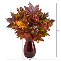 18in. Maple Leaf & Berries Arrangement in Ruby Vase
