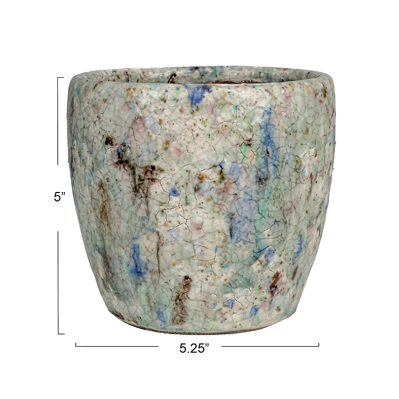 Hello Honey® 5.25" Blue Crackle Glaze Terra Cotta Planter