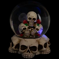 LED Lighted Skulls and Roses Halloween Snow Globe with Sound - 6"