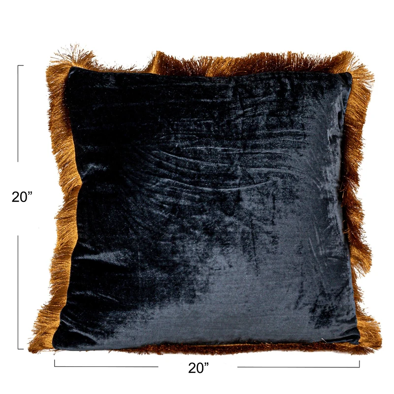 Hello Honey® 20" x 20" Navy & Gold Silk Fringed Pillow