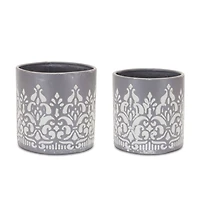 Gray Ornate Metal Planter Set