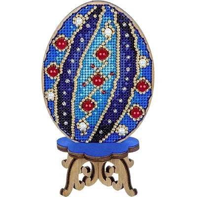 Wonderland Crafts Blue Stripes Easter Egg Cross Stitch on Wood Kit